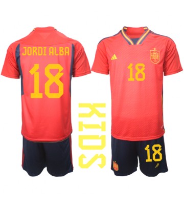 Spanien Jordi Alba #18 babykläder Hemmatröja barn VM 2022 Korta ärmar (+ Korta byxor)